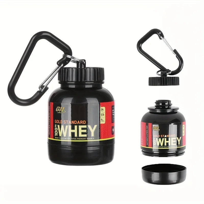 porte clé pot de whey 100 ml – boîte à poudre portable avec mousqueton