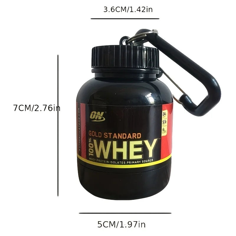 porte clé pot de whey 100 ml – boîte à poudre portable avec mousqueton