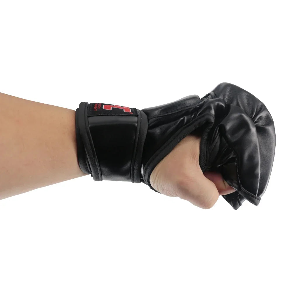 Gants de combat demi-doigt MMA – cuir synthétique renforcé pour boxe, muay thai et entraînement