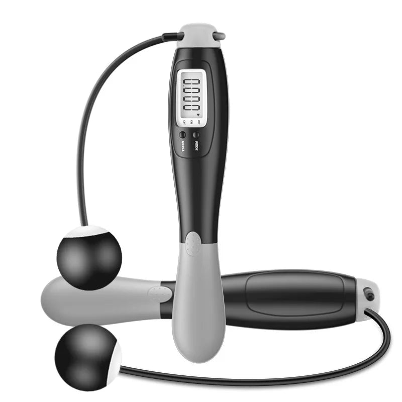 Corde à sauter électronique noire avec compteur digital et embouts lestés – modèle connecté pour entraînement fitness