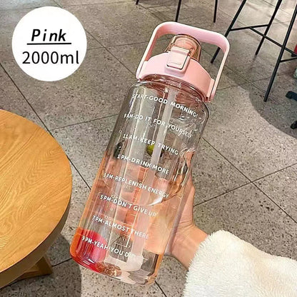 Gourde sport 2L avec paille – grande capacité, marqueur de temps & bouchon étanche