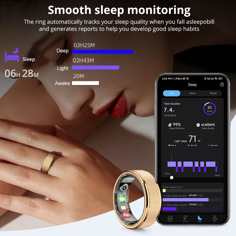 Bague connectée COLMI R10 – suivi santé 24/7 avec boîtier de recharge intégré